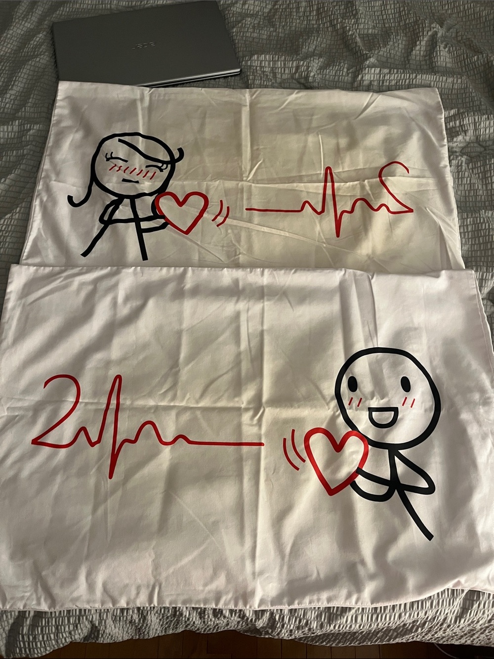 Human Touch King Size Heartbeat Love Pillowcases Set of 2 White Red Black